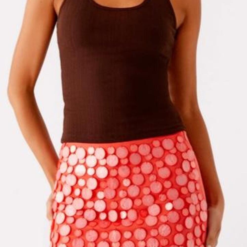 Peppermayo Movie Star Mini Skirt in Mandarin Red. Size 2 - Picture 3 of 5